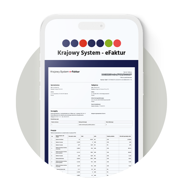 ekran telefonu z przykładową fakturą ustrukturyzowaną