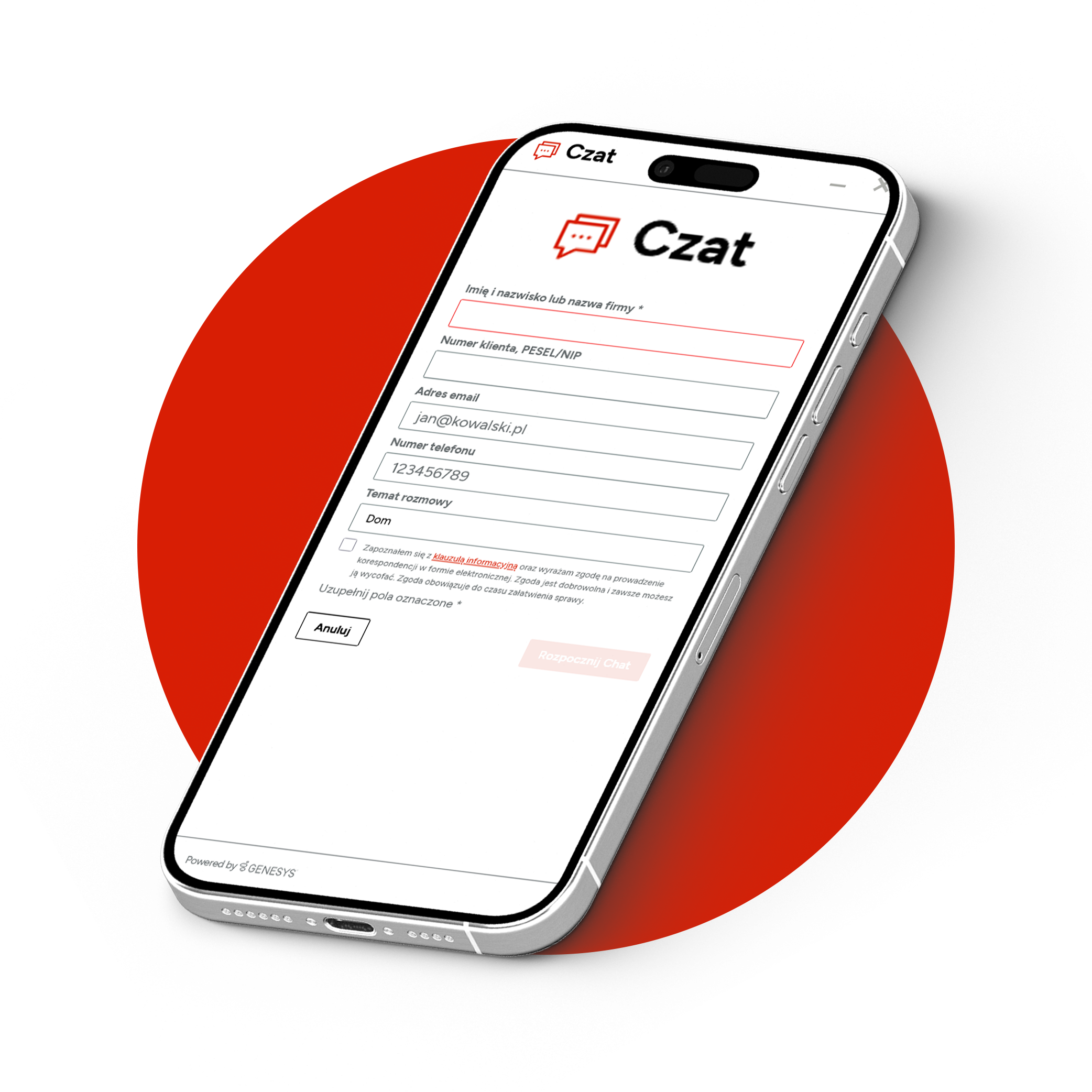 ilustracja z telefonem, na ekranie kontakt przez Chat