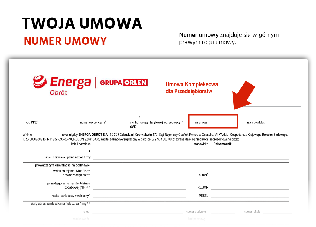 Numer umowy znajduje się w górnym prawym rogu umowy