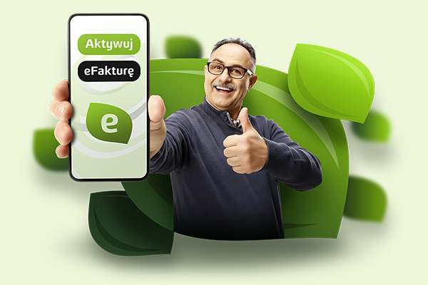 Mężczyzna promujący aktywację eFaktury