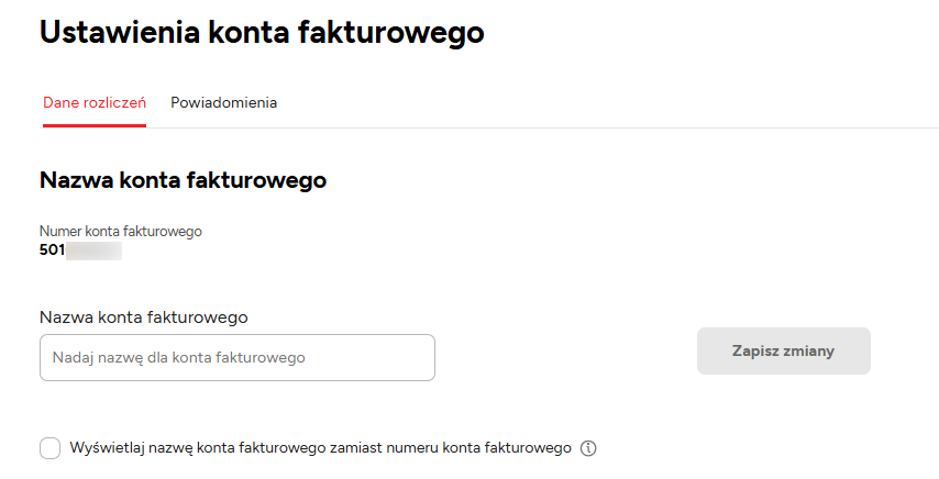 Widok ustawień konta fakturowego w ENERGA24.