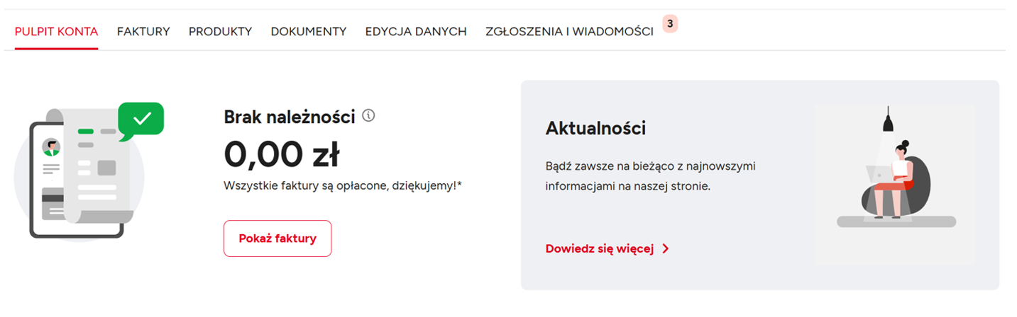 Widok ekranu ENERGA24 po zalogowaniu