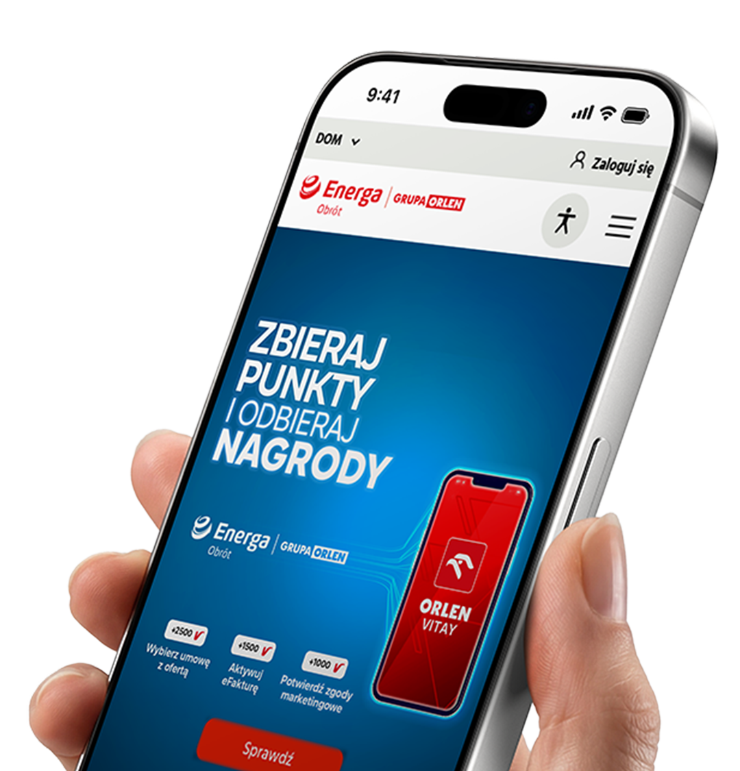 Ekran telefonu z informacją za co można dostać punktu VITAY w Enerdze.