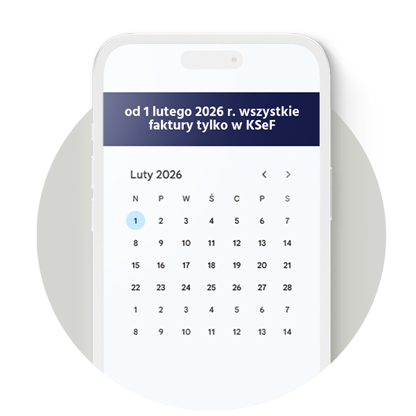 ekran telefonu z otwartym kalendarzem i oznaczoną datą 1 lutego 2026 roku czyli dniem uruchomienia Krajowego Systemu e-Faktur